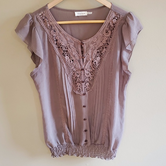 Blue Bird Brown Altar'd state sheer top sz M - Picture 3 of 6